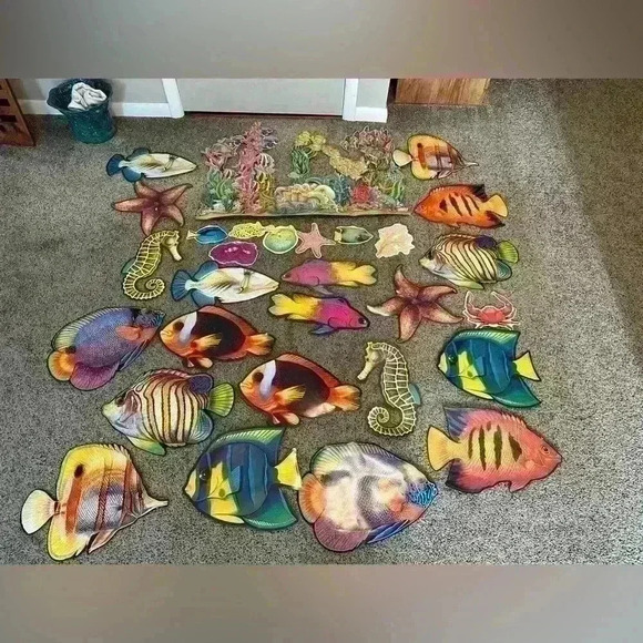 Other - Vintage Ocean Animal Two Sides Die Cut Cardboard Cutouts Decorations Made In USA